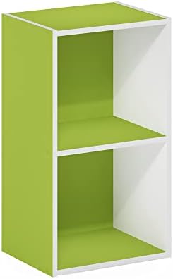 Furinno PASIR Book Shelf, 2-Tier Modern Bookshelf, Open Shelves Bookcase 9 x 12 x 21, Easy Assembly, for Living Room, Bedroom, Home Office, Green/White