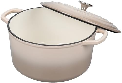 VORRINGARD Enameled Cast Iron Dutch Oven Pot with Lid, for Sourdough Bread Baking, Round Dutch Ovens, 6 Quart, Latte