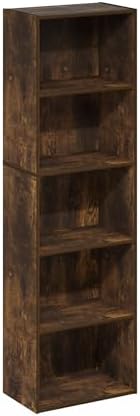 Furinno LUDER Book Shelf, 5-Tier Bookshelf, Bookcase with Open Shelves, 9.4 x 15.8 x 52, Easy Assembly, for Living Room, Bedroom, Home Office, Amber Pine