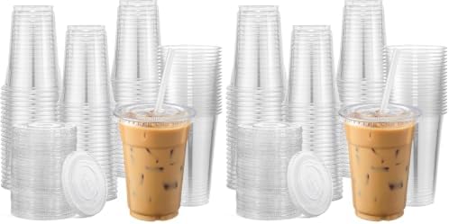 AOZITA 120 Sets - 16 oz Clear Plastic Cups with Lids, Disposable Cups With Straw Slot Lids for Cold Drinks, Milkshake, Smoothie, Iced Coffee and TO-GO Drinkings (Pack of 2)