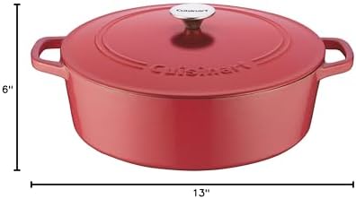 Cuisinart Chef's Classic Enameled Cast Iron Dutch Oven with Lid, Porcelain Enameled Interior, Oven Safe, Induction Compatible, 7-Quart, Oval, Peony Pink