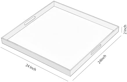 Glossy White Acrylic Serving Tray with Handles-Butler Trays for Coffee Table, Snacks,Breakfast in Bed, Kitchen Countertop,Vanity,Makeup Organizer,Ottoman (White, 24x24 Inches)