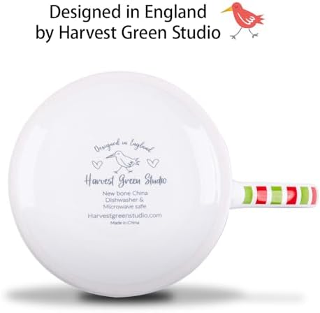 12 oz Christmas Car Coffee Mug, Festive New Bone China Mug with A Red Beetle in Snowy Winter Scene, Holiday Gift for Car Lovers, Kids & Family, Designed in England by Harvest Green Studio