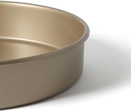 Martha Stewart Gallen 8 Inch Round Nonstick Carbon Steel Cake and Bake Pan - Champagne Durable Bakeware for Cakes, Pies & Desserts