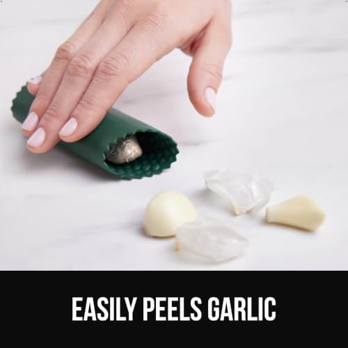 GORILLA GRIP Garlic Press and Peeler Set, Heavy Duty Mincer, Hunter Green