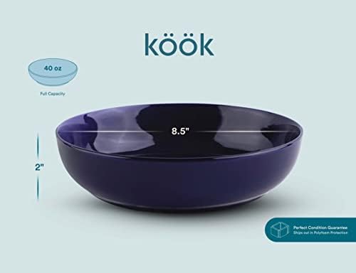 KooK Pasta Bowls, For Soups & Salads, Set of 4, 40 oz, Cobalt Blue