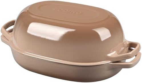 EDGING CASTING Enameled Cast Iron Oval Dutch Oven Pot with Lid, Dutch Oven for Sourdough Bread Baking, Oval Bread Pan, Bread Oven, Bread Dutch Oven, 7qt, Mocha