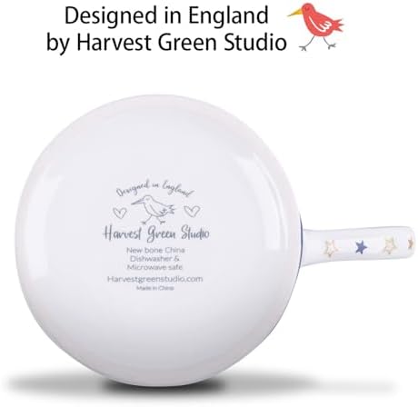 Blue Celestial Coffee Mug, "Your Future is Bright" Inspirational Theme Ceramic Mug, 12 oz New Bone China Mug with Tarot Symbols of Sun, Moon & Stars, Designed in England by Harvest Green Studio