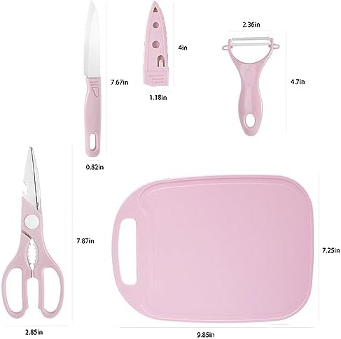 4‑Piece Mini Travel Cutting Board Set with Knife, Scissors & Peeler (Pink)