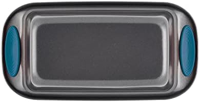 Rachael Ray Yum-o! Bakeware Oven Lovin' Nonstick Loaf Pan, 9-Inch by 5-Inch Steel Pan, Gray with Marine Blue Handles