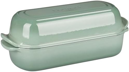EDGING CASTING Enameled Cast Iron Loaf Pan with Lid, Bread pan, Dutch Oven Bread pan for Homemade Sourdough Bread Baking, 12.5x5.5 inch, 5qt, Sage Green