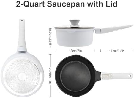 2 Qt Saucepan with Lid, Nonstick Sauce Pot with Pour Spout, White