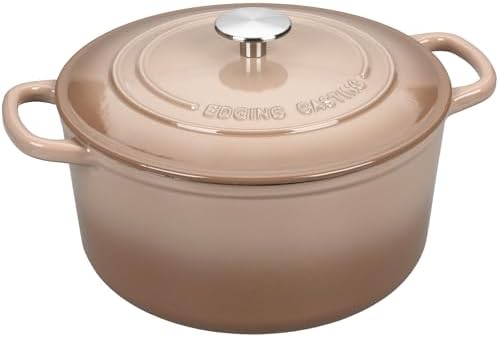 EDGING CASTING Enameled Cast Iron Dutch Oven with Sourdough Bread Baking Kit, Bread Dutch Oven with Lid, Includes Proofing Basket & Baking Tools, 5qt, Mocha