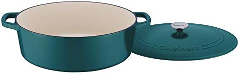 Cuisinart Chef's Classic Enameled Cast Iron Dutch Oven with Lid, Porcelain Enameled Interior, Oven Safe, Induction Compatible, 7-Quart, Oval, Teal