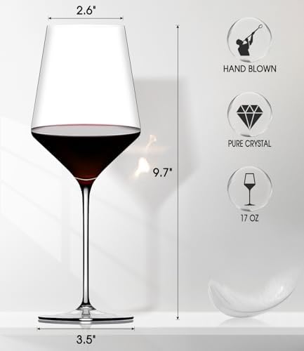 OJA Wine Glasses Set, Crystal Red Hand Blown Wine Glass, Set of 6, 17 oz