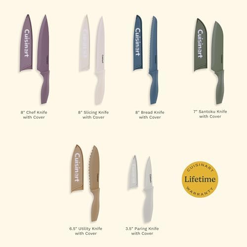 Cuisinart Advantage 12-Piece Kitchen Knife Set, Professional-Quality Nonstick Coated Stainless Steel Knives with Covers, Nonstick Color Coating for Easy Slicing, Ergonomic Handles, G1022-12M