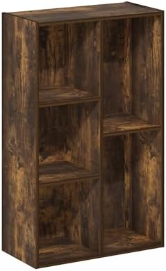 Furinno LUDER Book Shelf, 5-Cube Bookshelf, Reversible Bookcase, 9.4 x 19.5 x 31.5, Easy Assembly, for Living Room, Bedroom, Home Office, Amber Pine