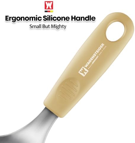 Short Stainless Steel Ladle 220mm (8.6”) – SUS304 Thick Deep Bowl Head with Soft-Grip Silicone Handle – Lightweight Mini Soup & Serving Spoon for Cooking – 5 Color Options (Yellow)