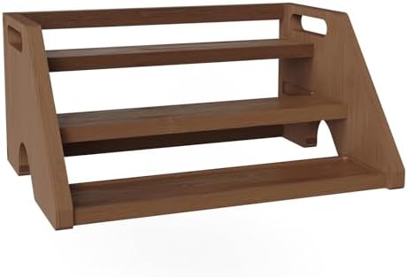 Bamboo Spice Rack Organizer -3-Tier Spice Rack for Countertop,Cabinet Spice Rack Organizer for 18 Spice Jars(4oz),Step Shelf(Walnut)