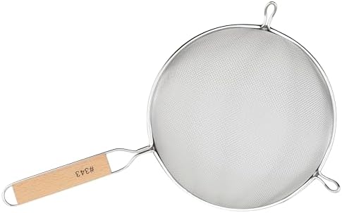 Winco Strainer with Single Fine Mesh, 8-Inch Diameter, Medium, Stainless Steel, Tan,Silver