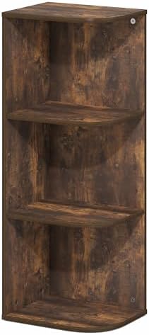 Furinno PASIR Book Shelf, 3-Tier Corner Bookshelf with Open Shelf, Standing Bookcase, 9.3 x 12 x 31.5, for Organization and Storage, for Living Room, Bedroom, Home Office, Amber Pine