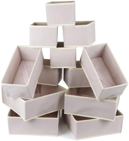 Fordonral 12 Pack Drawer Organizer Clothes, Foldable Fabric Dresser Organizer Closet Organizers and Storage Box for Underwear,Folded Clothes,Baby Clothing,Socks,Bra,Towels,Ties(12 Pack,Pink)