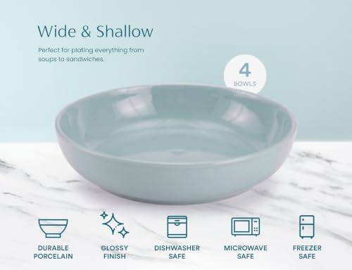 KooK Pasta Bowls, For Soups & Salads, Set of 4, 40 oz, Casper Blue