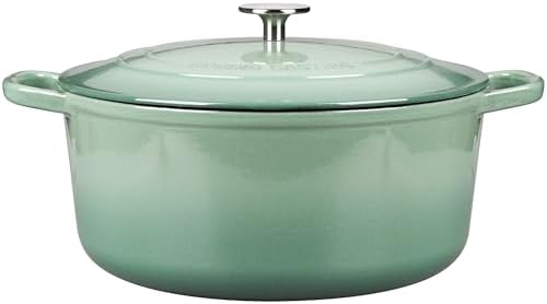 EDGING CASTING Enameled Cast Iron Dutch Oven Pot With Lid, 5.5 Quart, for Bread Baking, Cooking, Sage Green