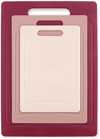 COOK WITH COLOR Non-Slip Cutting Board Set – Kitchen Essentials with Easy Grip Handle for Meat, Veggies, and Fruits, 3 Cutting Boards, Rose