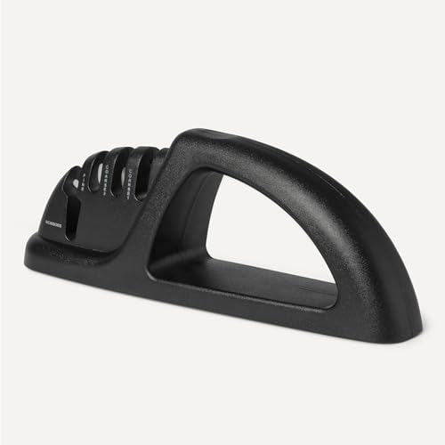 Amazon Basics 4-in-1 Kitchen Knife Sharpener with Nonslip Base, Includes Safety Glove