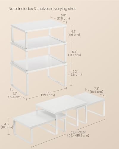 SONGMICS Cabinet Organizer Shelf, Set of 3 Spice Rack, Kitchen Storage