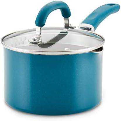 Rachael Ray Create Delicious Nonstick Induction Saucepan with Straining Lid, 2 Quart, Teal Shimmer
