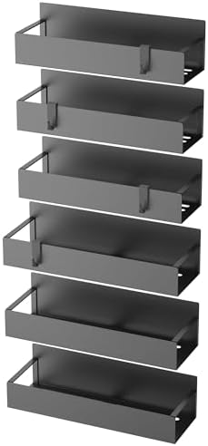HuggieGems Metal Magnetic Spice Rack for Refrigerator Matt Black, 6 Pack