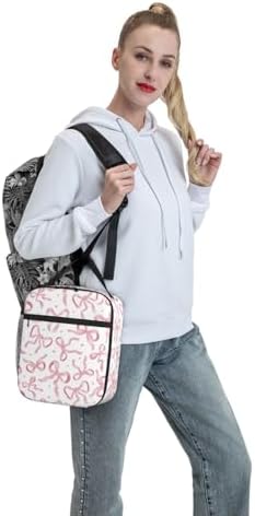 Pink Bow Tie Insulated Lunch Box for Kids, Small Cooler Lunch Bag lunchbox for School, Toddler Lunch Box for Girls, Waterproof Durable Portable Lunch Tote Bag Food Container for Travel Picnic Work