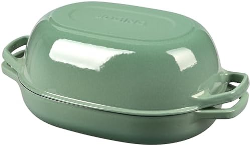 EDGING CASTING Enameled Cast Iron Oval Dutch Oven Pot with Lid, Dutch Oven for Sourdough Bread Baking, Bread Oven, Bread Dutch Oven, Oval Bread Pan, 7qt, Sage Green