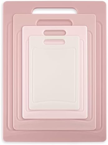 COOK WITH COLOR Non-Slip Cutting Board Set – Kitchen Essentials with Easy Grip Handle for Meat, Veggies, and Fruits, 4 Cutting Boards, Pink