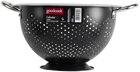 GoodCook Colander Premium Stainless Steel Construction with Handles and Elevated Pedestal Foot, 5-Quart, Black, 5qt capacity Colander (Pack of 12)