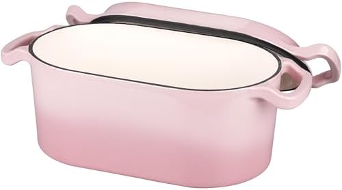 VORRINGARD Oval Dutch Oven Pot with Lid, Enamel Coating Cast Iron Bread Pans for Homemade Sourdough Bread Baking, Cooking, 4 Quart, Pink