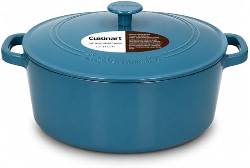 Cuisinart Chef's Classic Enameled Cast Iron Dutch Oven with Lid, Porcelain Enameled Interior, Oven Safe, Induction Compatible, 7-Quart, Round, Teal