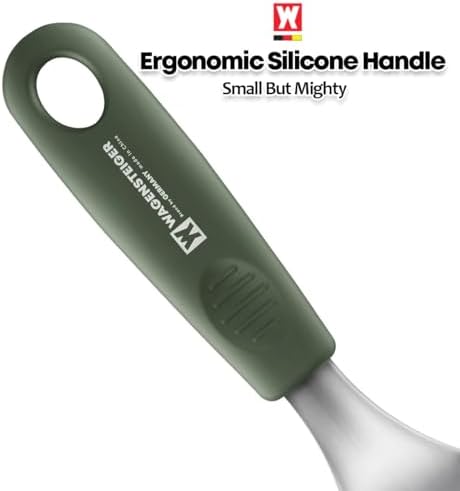 Short Stainless Steel Ladle 220mm (8.6”) – SUS304 Thick Deep Bowl Head with Soft-Grip Silicone Handle – Lightweight Mini Soup & Serving Spoon for Cooking – 5 Color Options (Green)