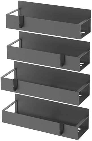 HuggieGems Metal Magnetic Spice Rack for Refrigerator Dark Gray, 4 Pack