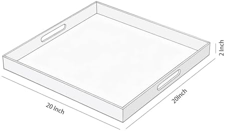 Clear Acrylic Serving Tray with Handles-Butler Trays for Coffee Table, Snacks,Breakfast in Bed, Kitchen Countertop,Vanity,Makeup Organizer,Ottoman (Clear, 20x20 Inches)