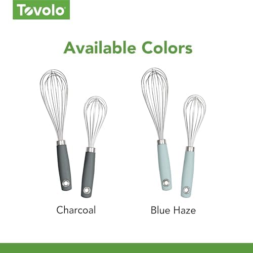 Tovolo Wire Whisk Set of 2 for Baking Cooking Mixing Whisking, 10" & 12" Inch Stainless Steel Wire Kitchen Whisk Set Balloon Design Sturdy Comfort Grip Handle BPA Free Dishwasher Safe, Charcoal Gray