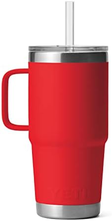 YETI Rambler 25 oz Tumbler with Handle and Straw Lid, Travel Mug Water Tumbler, Vacuum Insulated Cup with Handle, Stainless Steel, Rescue Red