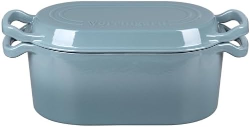 VORRINGARD Oval Dutch Oven Pot with Lid, Enamel Coating Cast Iron Bread Pans for Homemade Sourdough Bread Baking, Cooking, 4 Quart, Sea Salt