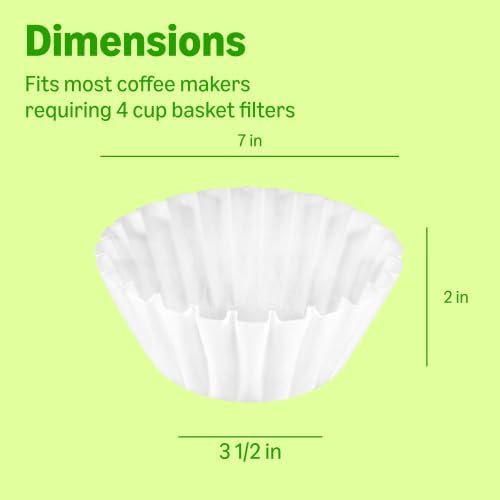 Amazon Basics Basket Coffee Filters for 1-4 Cup Coffee Makers, White, 200 Count