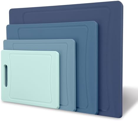 COOK WITH COLOR Non-Slip Cutting Board Set – Kitchen Essentials with Easy Grip Handle for Meat, Veggies, and Fruits, 4 Cutting Boards, Blue-New