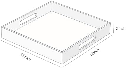 Glossy White Acrylic Serving Tray with Handles-Butler Trays for Coffee Table, Snacks,Breakfast in Bed, Kitchen Countertop,Vanity,Makeup Organizer,Ottoman (White, 12x12 Inches)