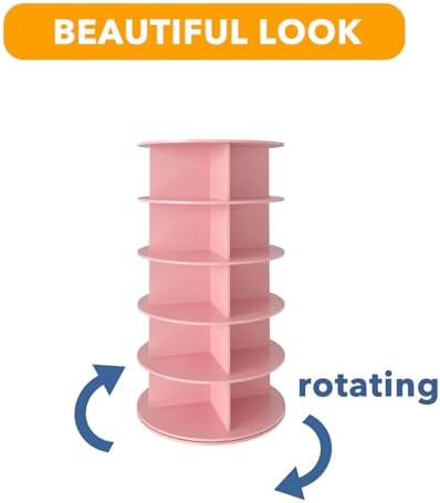 SpaceAid 5 Tier Rotating Shoe Rack Tower, Spinning Shoe Display Lazy Susan, Revolving 360 Shoe Rack Storage Round Carousel, Vertical Handbag Rotate Shoes Closet Organization (5-Tier Pink)