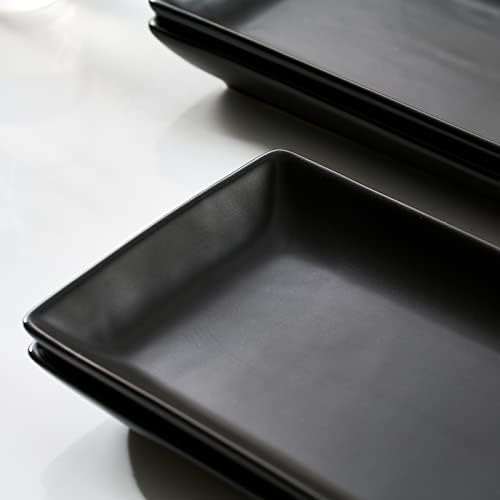 Gomakren 14 Inch Black Porcelain Serving Platters Set of 4 for Serving Food